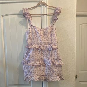 Lulu’s Lavender Floral Ruffle Mini Dress, L